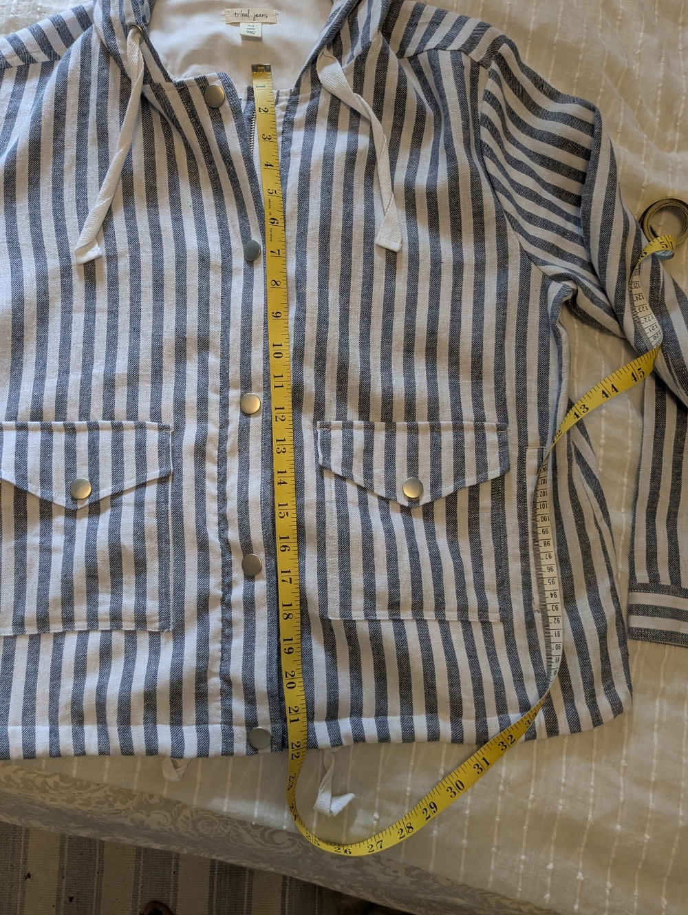 Tribal Jeans brand Striped Hooded Button Jacket in Blue & White, size P/S - Picture 6 of 9